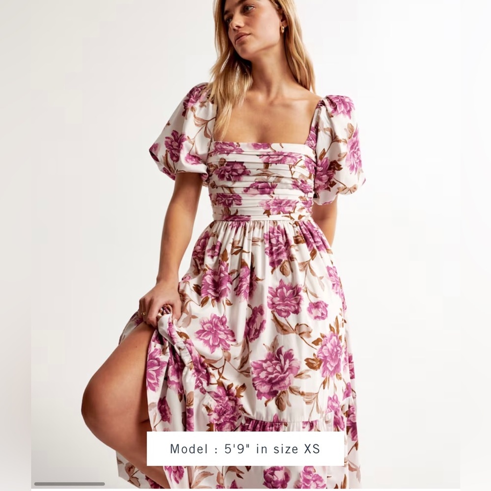 Abercrombie and fitch Emerson poplin puff sleeve midi dress